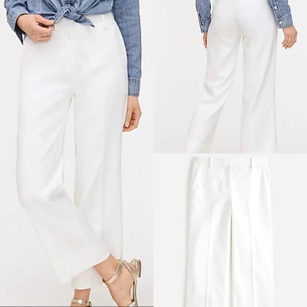 J.Crew Plus Lagenlook Basic White Stretch Linen Peyton Wide Leg‎ Pant Size 24